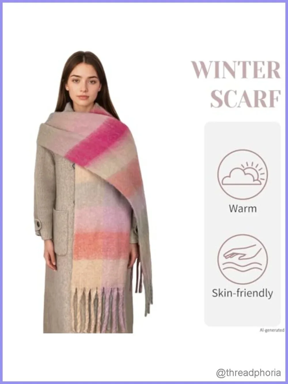 Chunky Warm Winter Scarf Women Thick Tassel Blanket Plaid Long Shawl Wrap